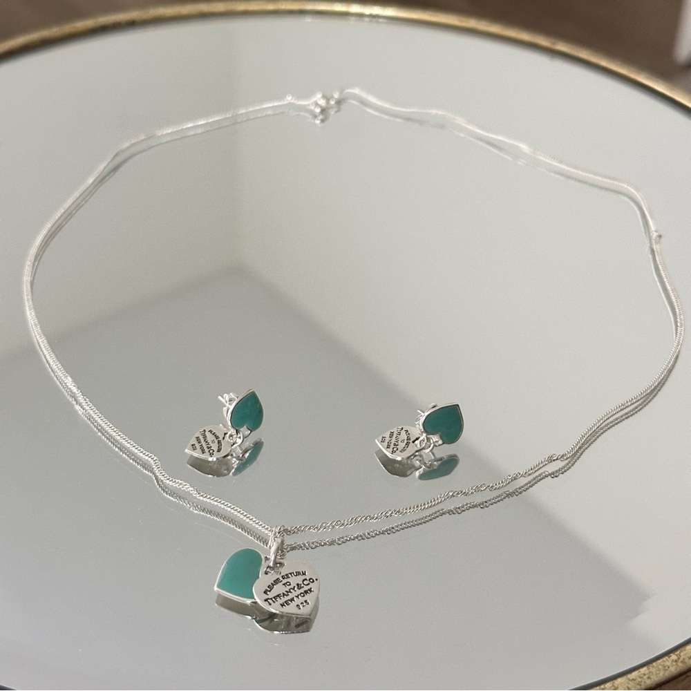 Silver Heart Necklace and Earring Set